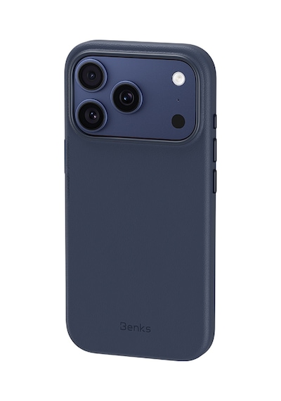 Apple Uyumlu iPhone 17 Pro Max  Kılıf M-safe Şarj Özellikli Benks Vitapro Serisi Pu Deri Kapak Mavi Mavi