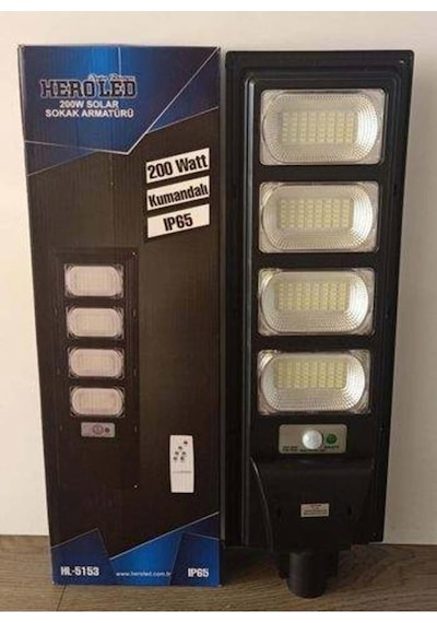 200 Watt Solar Sokak Armatürü Kumandalı Ip65 Siyah