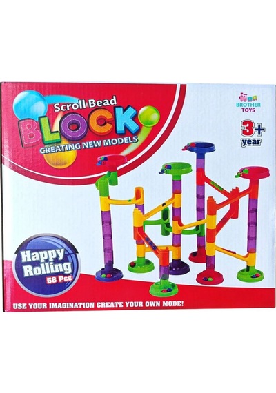 Scroll Bead Blok Top Yuvarlama Oyunu 58 Parça Eğitici Zeka Oyuncağı Marble Run Seti 3+ Yaş
