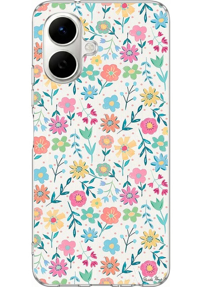 Infinix Smart 10 Uyumlu Dekoratif Çiçekler Baskılı Silikon Kılıf Renkli