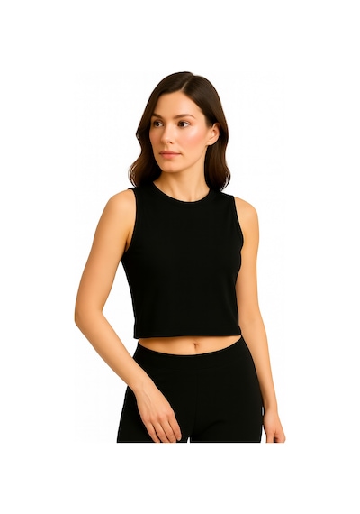 İngegno Body Bisiklet Yaka Sıfır Kol Crop %95 Viskon Ring Örme Kumaş Body Siyah