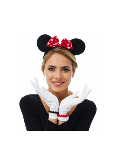 Kırmızı Fiyonklu Minnie Mouse Tacı Ve Beyaz Eldiven Seti 2 Yaş Mavi
