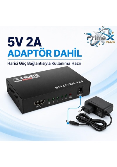 Primex Px-5004 4 Port Hdmı Splitter, 1 Giriş 4 Çıkış Adaptörlü Hdmı Çoklayıcı, 1080p 2k 4k Fhd 3d Görüntü Dağıtıcı, Pc Laptop Uydu Alıcı Ps5 Xbox Dvr Nvr Tv Box İçin Aynı Görüntü Ekran Çoğaltıcı Primex Px-5004 4 Port Hdmı Splitter, 1 Giriş 4 Çıkış Adaptörlü Hdmı Çoklayıcı, 1080p 2k 4k Fhd 3d Görüntü Dağıtıcı, Pc Laptop Uydu Alıcı Ps5 Xbox Dvr Nvr Tv Box İçin Aynı Görüntü Ekran Çoğaltıcı