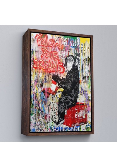 Çerçeveli Hayallerinin Peşinden Git,maymun Graffiti Posteri, Banksy Graffiti Kanvas Tablo-5304