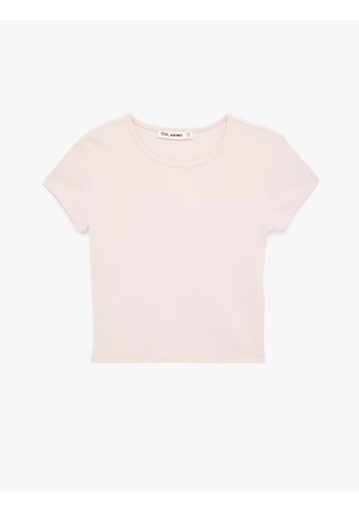 Koton Pamuklu Kısa Kollu Bisiklet Yaka Slim Fit Kaşkorse Tişört Pembe 6sal10130ık Gül