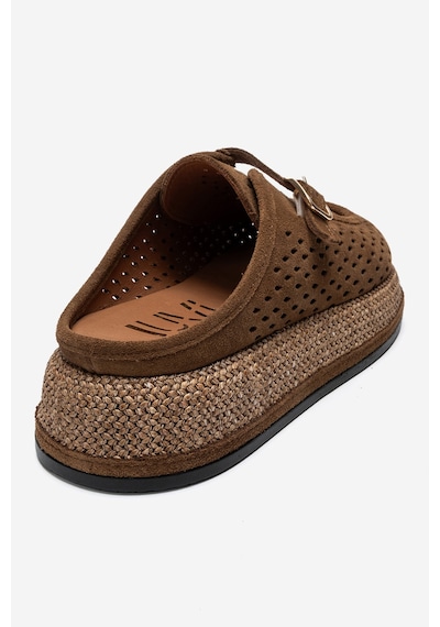Luvishoes Vone Toprak Süet Hakiki Deri Kemerli Burnu Kapalı Kadın Terlik