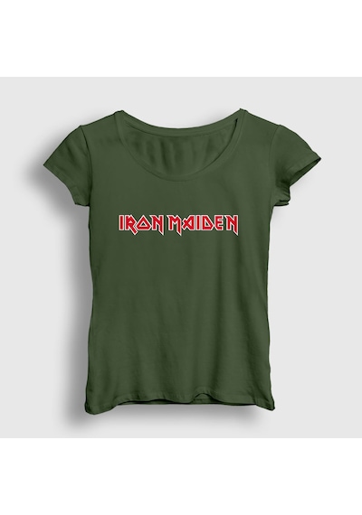 Presmono Kadın Logo Iron Maiden T-shirt Haki