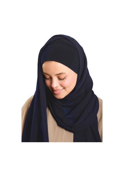 Hürrem Bone Lacivert Pratik Hazır Geçmeli Bone Şal Şifon Düz 2506 02 lacivert