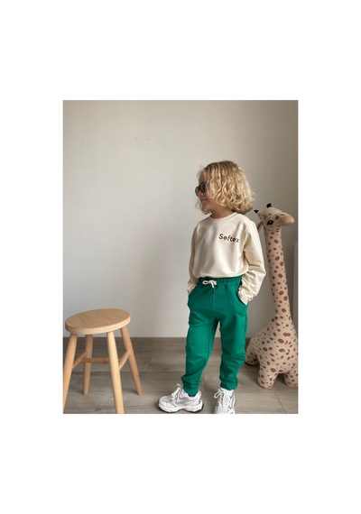 Heyadventure Erkek / Kız Çocuk Jogger Eşofman Altı Cepli Paçası Kaşkorseli Yeşil Yeşil