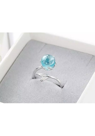 925 Ayar Gümüş Denizkızı Kuyruklu Kristal Mavi Taşlı Yüzük