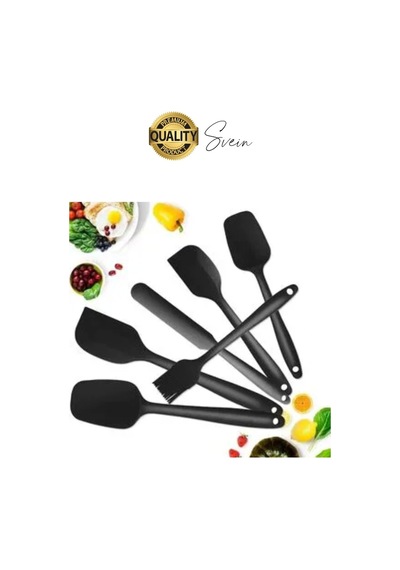 6 Parça Silikon Spatula Fırça Kaşık Bıçak Yemek Hazırlık Pasta Mutfak Seti Yanmaz Yapışmaz Siyah Çok Renkli