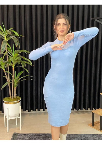 Espoir Plus Espoirplus Vücuda Oturan Midi Boy Balıkçı Yaka Fitili Örme Elbis