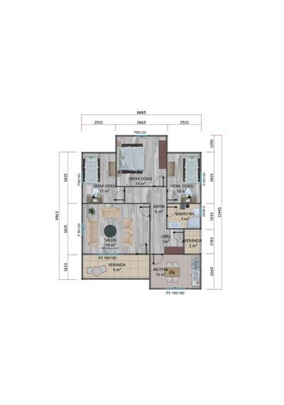 92 M2 Prefabrik Ev