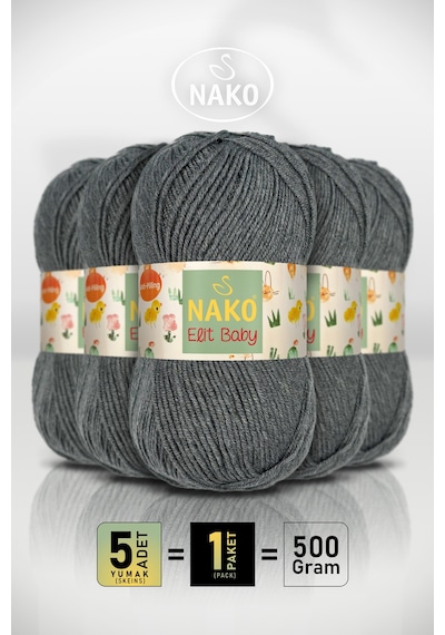 Elit Baby - 790 Koyu Gri Melanj - 5'li Paket - 100gr/250m - Bebek İpi - Anti Pilling Tüylenmez İp