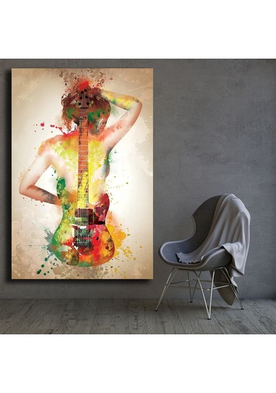 Kanvas Tablo Gitarlı Kadın