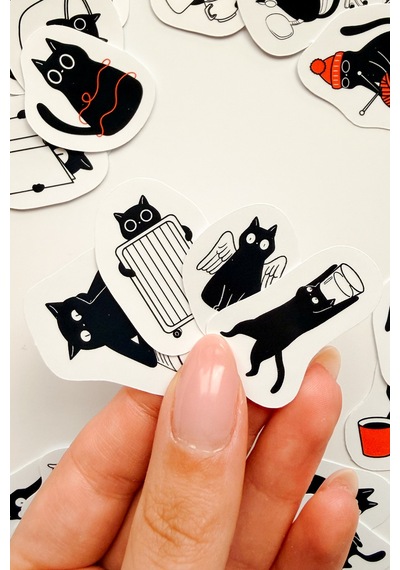 Eğlenceli Siyah Kedi 35 Parça Sticker Paketi Kaliteli Su Geçirmez Laptop Termos Telefon Etiket Seti