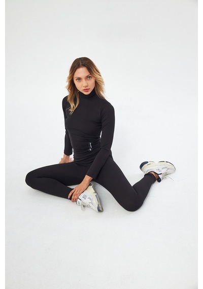 Lesa Wear Fitilli Soft Touch Balıkçı Yaka Bluz Siyah Siyah