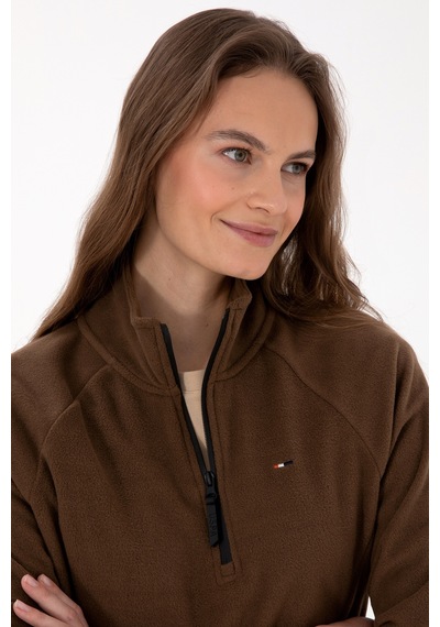 U.S. Polo Assn. Kadın Kahverengi Fermuarlı Dik Yaka Polar Sweatshirt 50316714-VR029