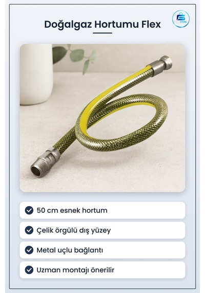 Doğalgaz Hortumu Flex Çelik Örgülü 50 Cm Esnek Kombi Ocak Cihaz V