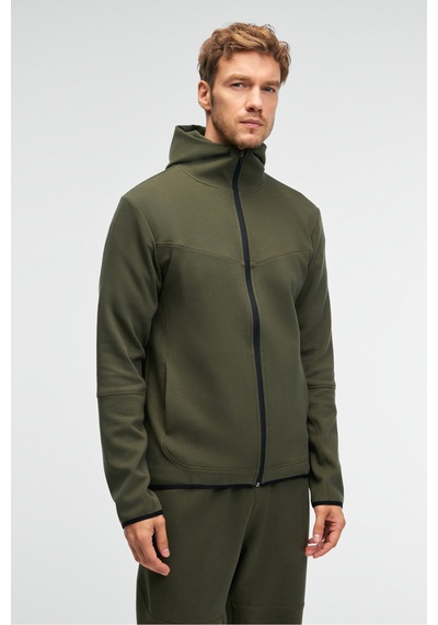 Grimelange AVENER Erkek Kapüşonlu Baskılı Fermuarlı Haki Sweatshirt