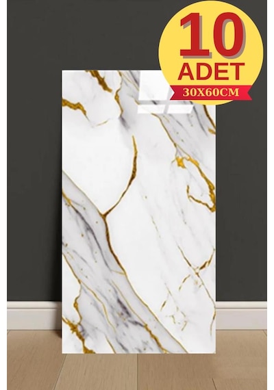 10 Adet 30x60cm Yaldız Mermer Desen Yapışkanlı Köpük Duvar Paneli Kağıdı Banyo,tezgah Arası Ls6010 Altın