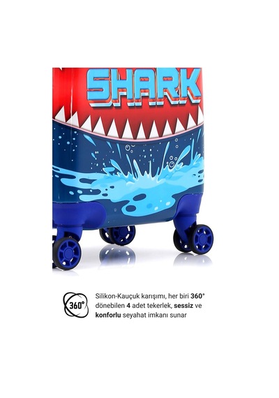 Gedox Kids Lacivert Mavi Köpek Balığı Shark Desenli Erkek Çocuk Valizi 155.05 Lacivert Mavi Köpek Balığı
