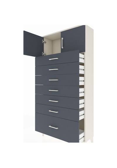 Arges Dolap Tek Raflı 7 Çekmeceli 2 Kapaklı 88x30x182 Aytaşı-antrasit Aytası