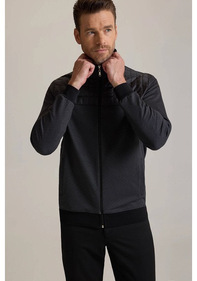 Ysf Erkek Siyah Fermuarlı Desenli Sweatshirt