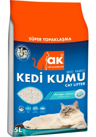 Akkum Marsilya Sabun Kokulu Topaklaşan İnce Taneli Kedi Kumu 5 L