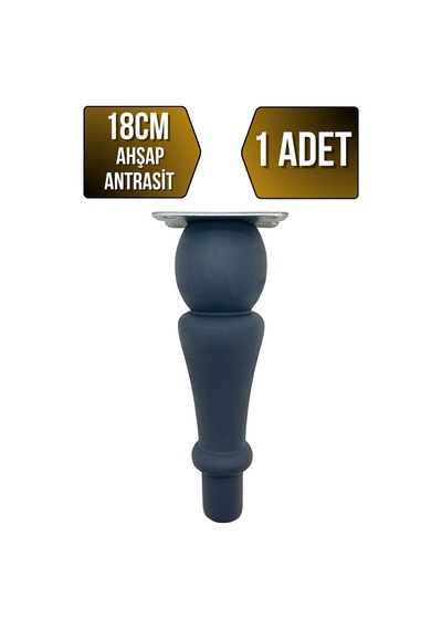 Tombul Torna Ahşap Ayak Mobilya Masa Ve Dolap Ayağı Antrasit Kayın / Gürgen 1 Adet