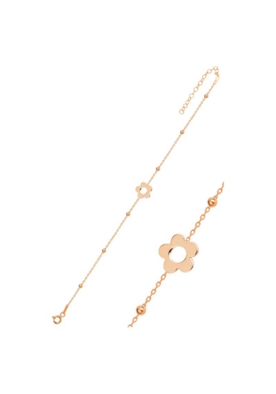 Gümüş Rose Top Top Zincirli Çiçek Bileklik