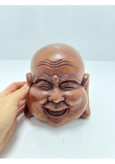 Ahşap Gülen Buda Kafası Biblo 12 Cm