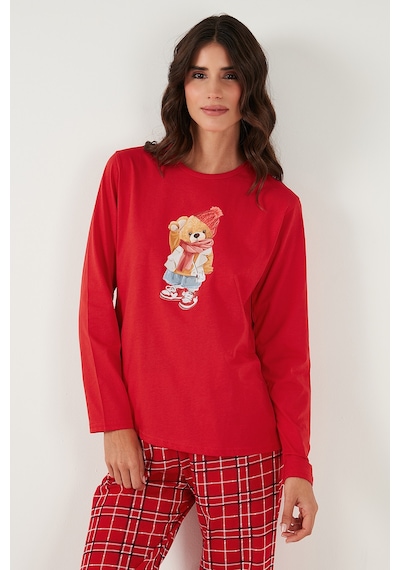 Lela Bayan Pijama Takımı 65723313 Kırmızı Kırmızı