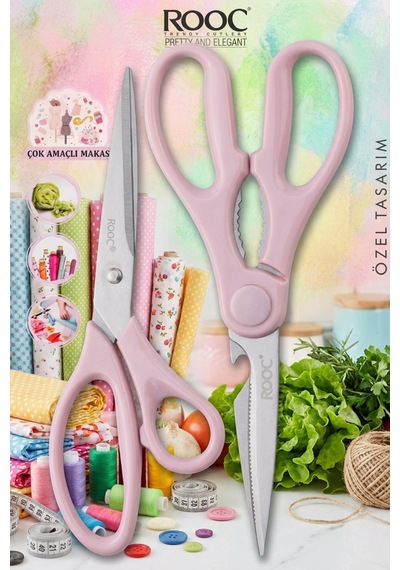Makri Home 2'li Çok Amaçlı Makas Seti Büyük Boy Pembe, 23 Cm
