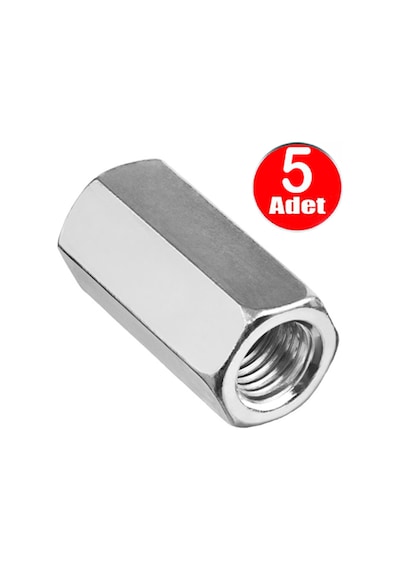 M8 Uzun Uzatma Somunu Dın 934 Beyaz Galvanizli Somun -5 Adet 8