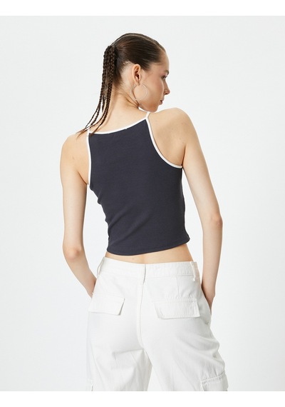 Koton Halter Yaka Üst Baskılı Ribanalı Pamuklu Slim Fit Antrasit 4sal30099ık Antrasit Koton Halter Yaka Üst Baskılı Ribanalı Pamuklu Slim Fit Antrasit 4sal30099ık Antrasit