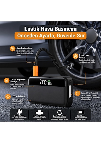 Powermaster N33 Lastik Hava Kompresörlü Akü Takviye Cihazı 65w Fast Powerbank