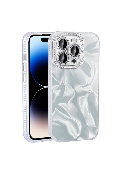 Noktaks - İphone 15 Pro Uyumlu Kılıf Airbagli Parlak Taş Detay Tasarımlı Esila Kapak - Beyaz - T32888