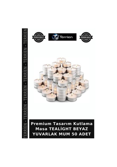 Premium Tasarım Kutlama Masa Tealight Beyaz Yuvarlak Mum 50 Adet