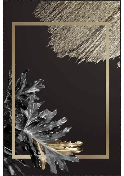 Siyah Gold Modern Klasik Kaymaz Tabanlı Dekoratif Halı Rv355n11 Siyah - Gold