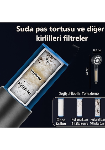 Yüksek Basınçlı Turbo Duş Başlığı Serisi Filtreli Tasarruflu Masajlı Duş Başlığı Siyah