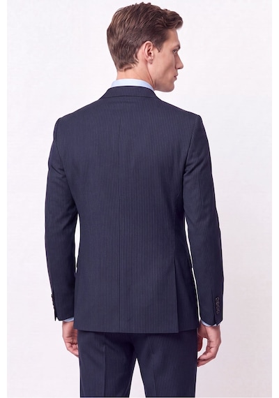 Efor Slim Fit Çift Yırtmaç %95 Pamuk Sık Çizgili Lacivert Kruvaze Takım Elbise Tk 944