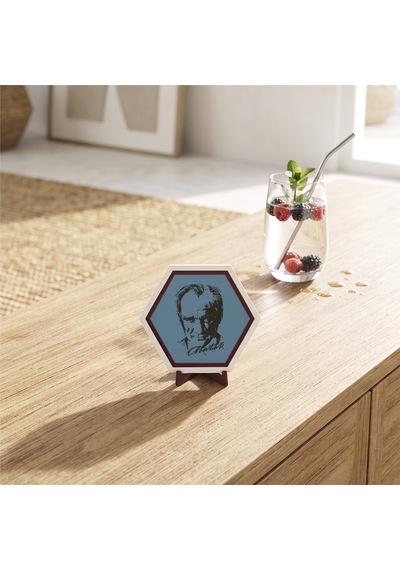 Atatürk Silüetli Dekoratif Parça, Yaşam Alanlarına Modern Dokunuş Katan Sanatsal Tasarım 10x10 Cm, Gök Mavi