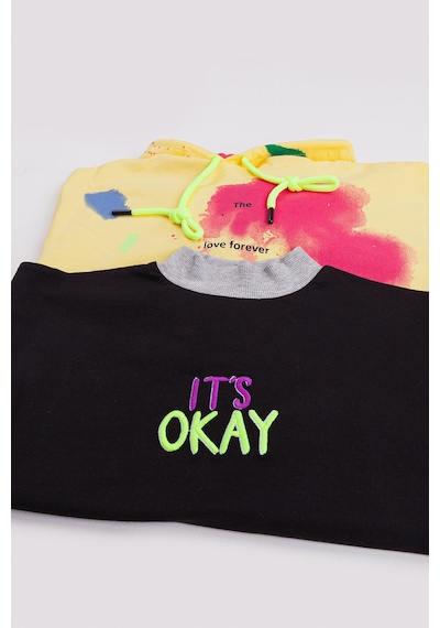 Kız Çocuk 2'li Paket Basic Sweatshirt Siyah