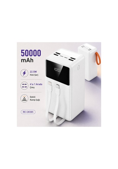 50000 Mah 22.5w Hızlı Şarj Powerbank 4 Usb Çıkışlı Dahili Kablolu Led Işıklı Dijital Göstergeli- Re-ck085 Diğer