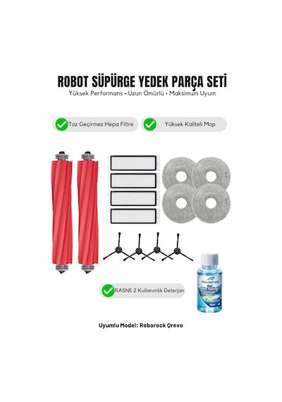 Roborock Qrevo İle Uyumlu 2 Ana Fırça 4 Siyah Yan Fırça 4 Filtre 4 Mop 1 Deterjan 4.0