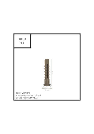 Dübel-vida Seti, Tuğla Boşluk Dübeli 10 Mm, 5,0x60 Yhb Sunta Vidası, 10 Adet