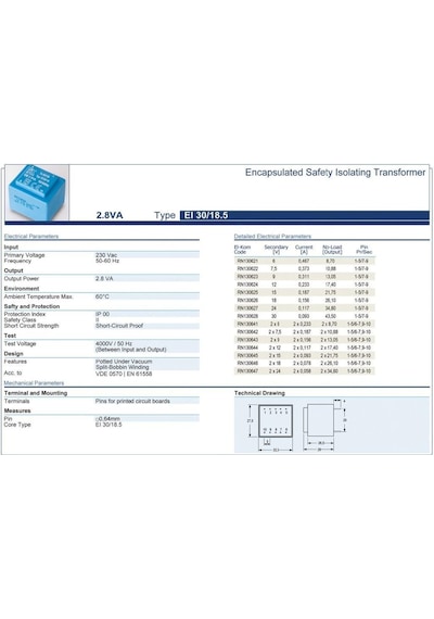 Trafo El-kom 2,8va 0-7,5v Mavi Rn130622