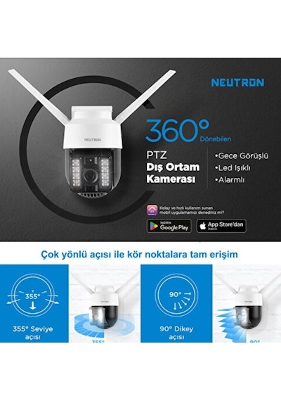 Neutron Gece Görüşlü Led Işıklı 360 Dönebilen Alarmlı Ptz Dış