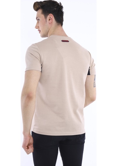 Escetic Erkek Bej Erkek Slim Fit Pamuklu Kısa Kollu Bisiklet Yaka T-Shirt